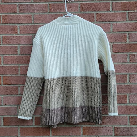 Talbots Blocked Stripe Half Zip Pullover Sweater Cream Tan Small - Picture 3 of 5